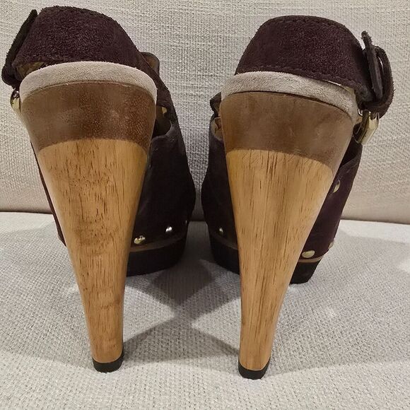 NWOB Kors Womens Studded Slingback Clogs In Chocolate Brown Suede SZ 8M Sandals - Picture 6 of 11